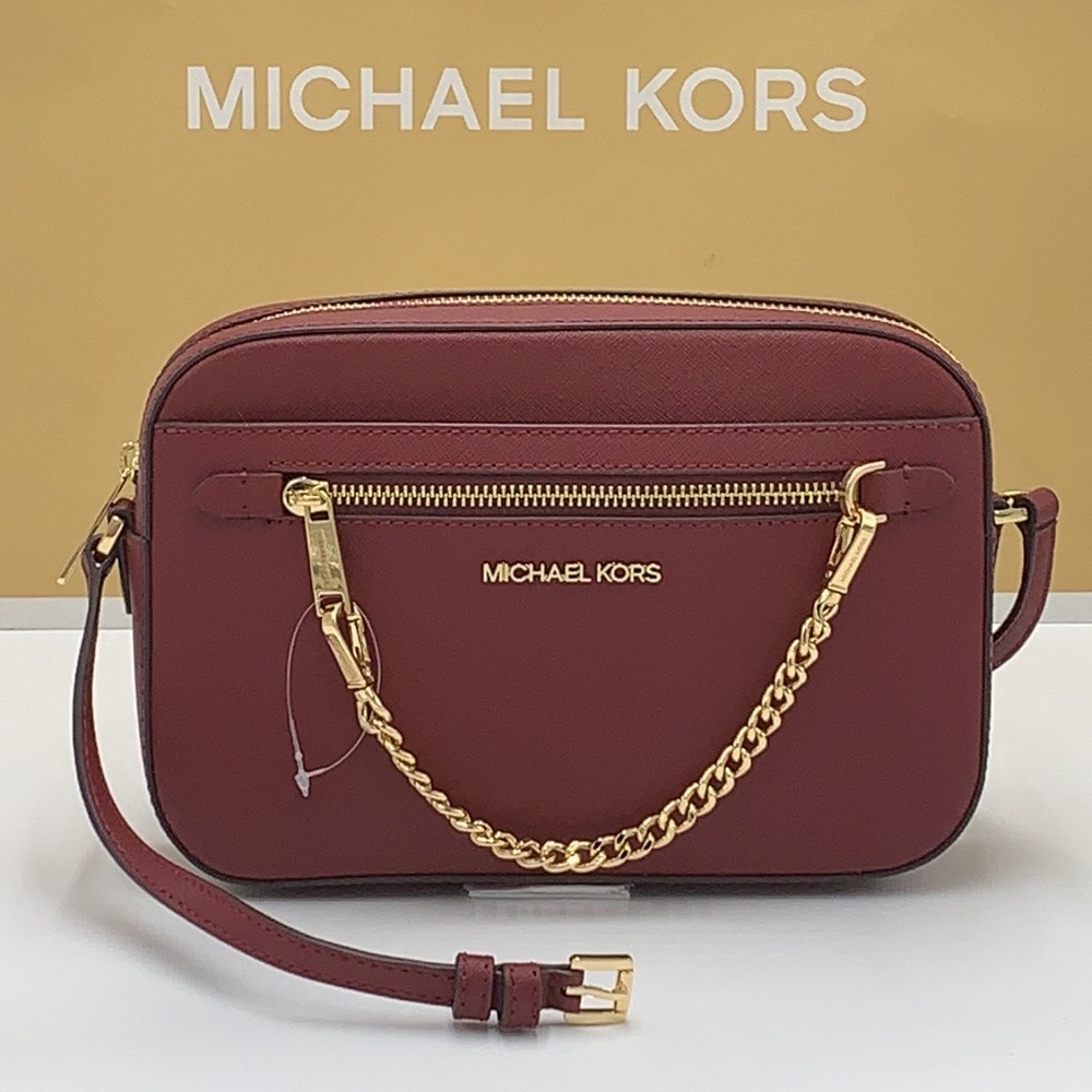 MICHAEL KORS 
Jet Set Large Saffiano Leather Crossbody Bag
Merlot-Dark Cherry - Picture 2 of 16